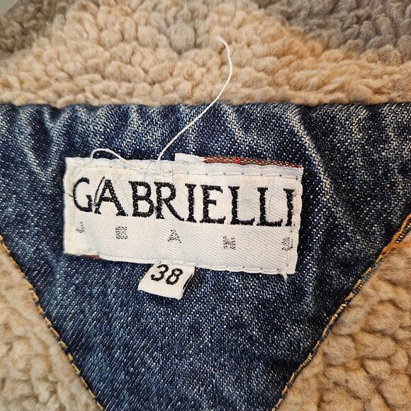Vintage Gabrielli Jeans Men’s 38 Sherpa Lined Denim Trucker Jacket Crest Buttons - Picture 3 of 5